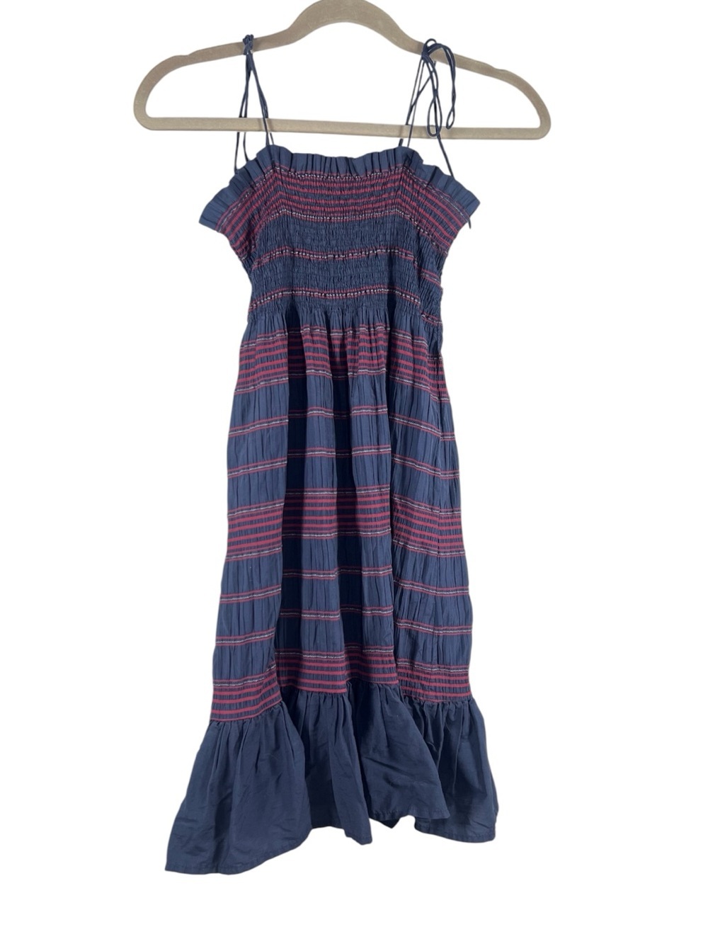 J Crew Smocked Blue and Red Mini Dress thin Straps Small